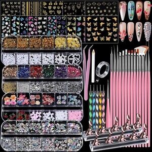 BRAND NEW 4 Boxes Nail Charms and Gems and Tool Set